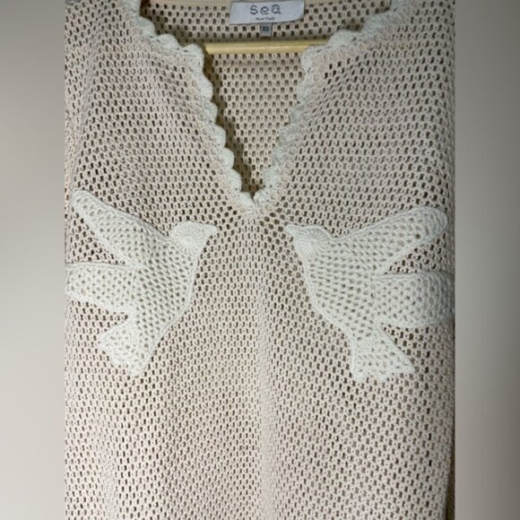 NEW Sea New York Sally Crochet Mini Dress Cover Up Beige Tan | XS - Picture 8 of 10